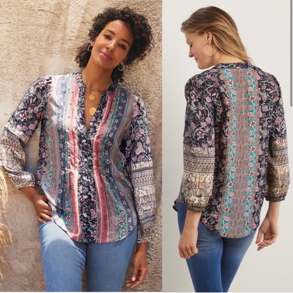 SOFT SURROUNDINGS Milarepa 100% Silk Blouse Women’s Size Large - Picture 2 of 10